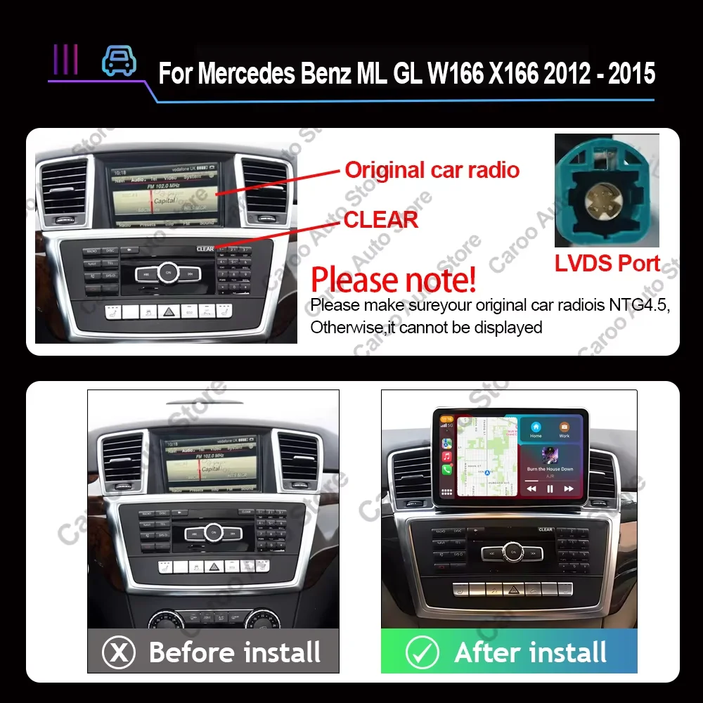 Android For Mercedes Benz ML GL W166 X166 2012 - 2015 4.5NTG 5.0NTG Car Radio Wireless Carplay Auto Multimedia Player GPS Navi
