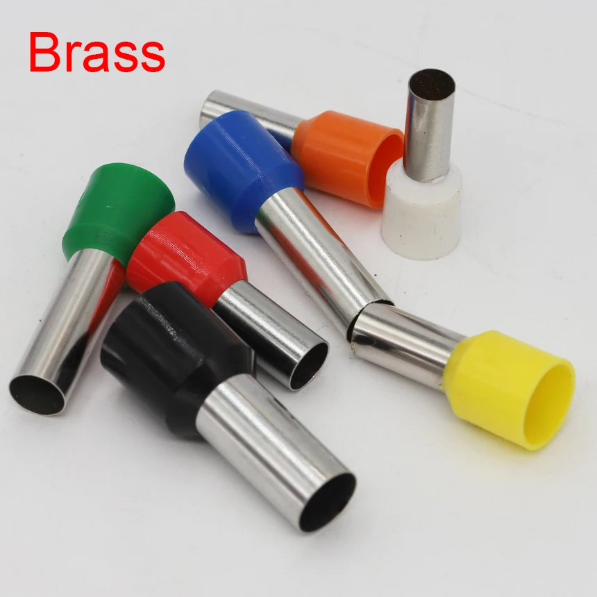 E VE Brass Electrical Wire Connection Crimping Sleeve Tubular Connector Tube Insulated Cord End Pin Ferrule Cable Lug Terminal