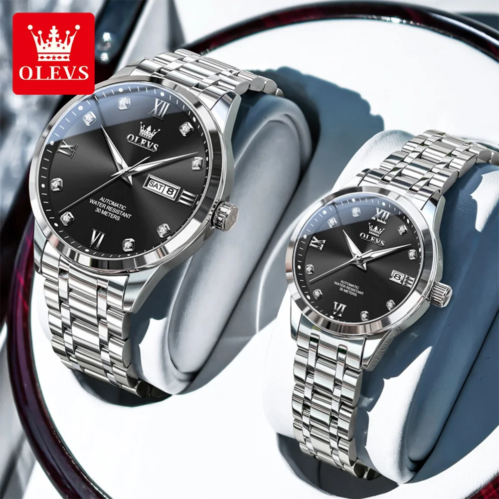 OLEVS 9946 Couple Watches for Men Women Waterproof Calendar Classic Simple Business Original Automatic Mechanical Wristwatch Set