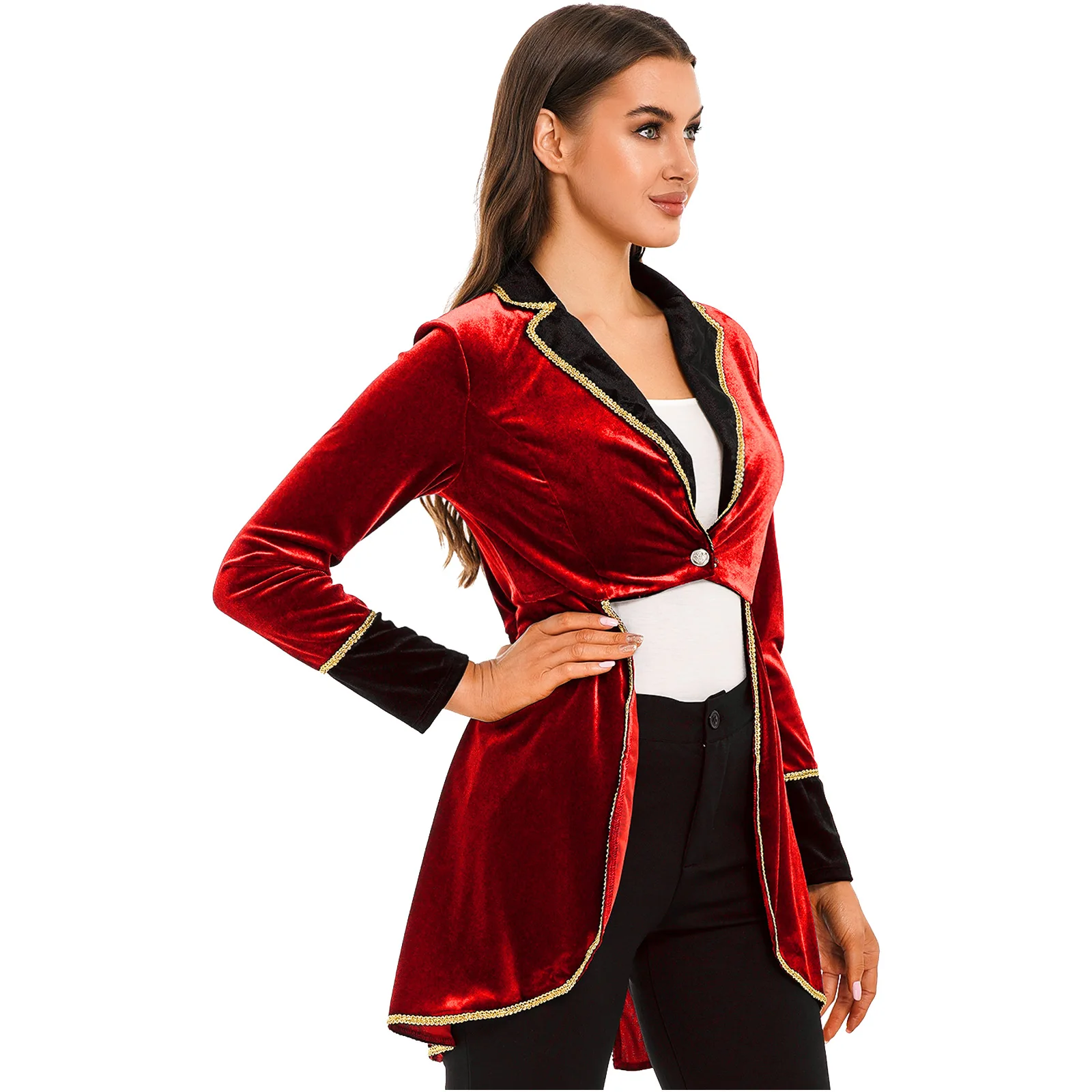 Lyus-Veste de Smoking à Manches sulfpour Femme, Costume d'Halloween, Ringmaster Cosplay, Manteau en Velours à Queue d'Hirondelle, Tenue Showman