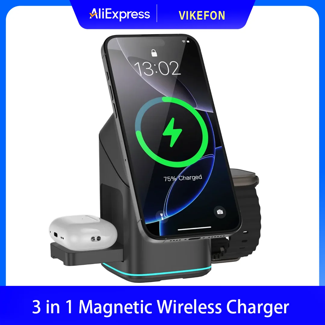 15w急速ワイヤレス充電器-3in1回転式スタンド-iphone-16-15-14-13-12-samsung-airpodsイヤホン対応