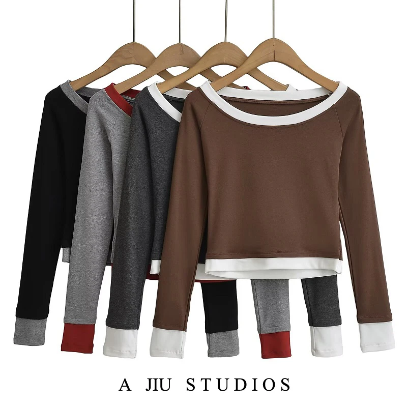 

Футболка American Sle Slim Fit Long Sve Женская весенняя тонкая футболка на одно плечо Inner Wear Base irt Street Sle Regular...