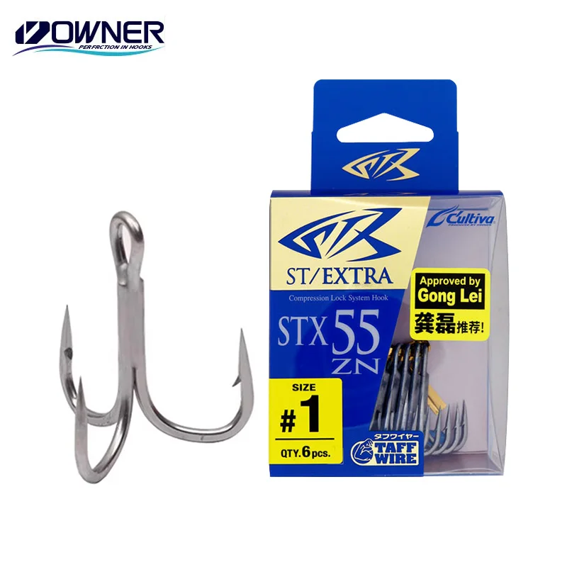 

Тройные крючки OWNER STX-55ZN, 2 прочных проводов TAFF, высокоуглеродистая сталь, сверхострая точка иглы, универсальная морская пресноводная вода
