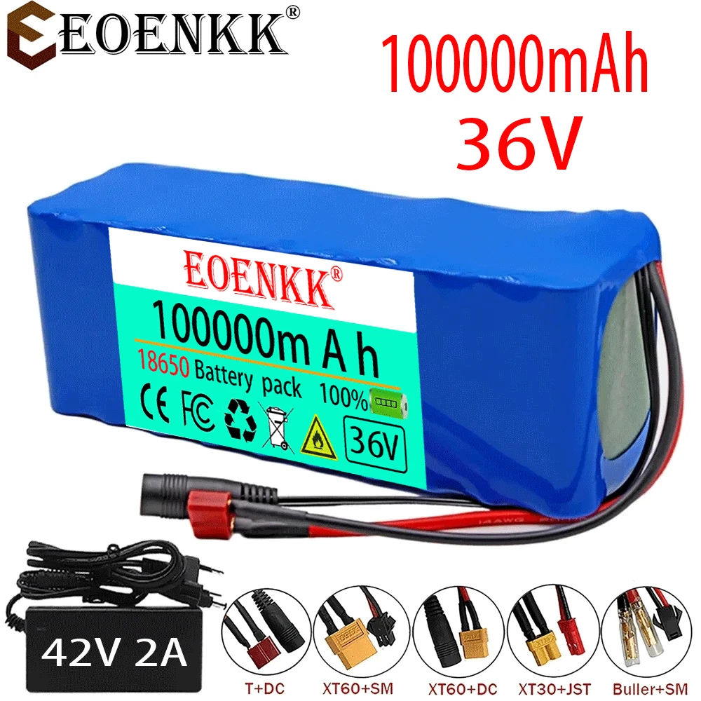 EOENKK high capacity battery 36V 100Ah 10S3P 42V lithium-ion battery pack, suitable for electric bicycles and chargers