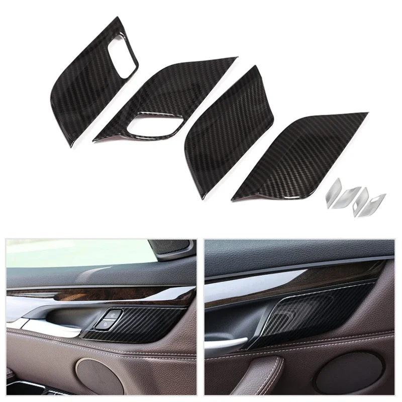 

For BMW X5 F15 X6 F16 2014 2015 2016 2017 2018 4pcs Car ABS Carbon Fiber Texture Safety Door Lock / Door Handle Bowl Cover Trim