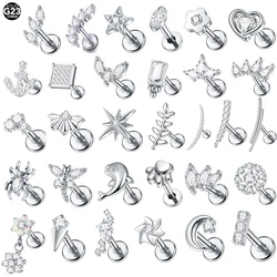 1Pc Titanium Ear Stud Cartilage Zircon Labret Lip Tragus Nose Earring for Women Internal Thread Helix Piercing Jewelry 16G