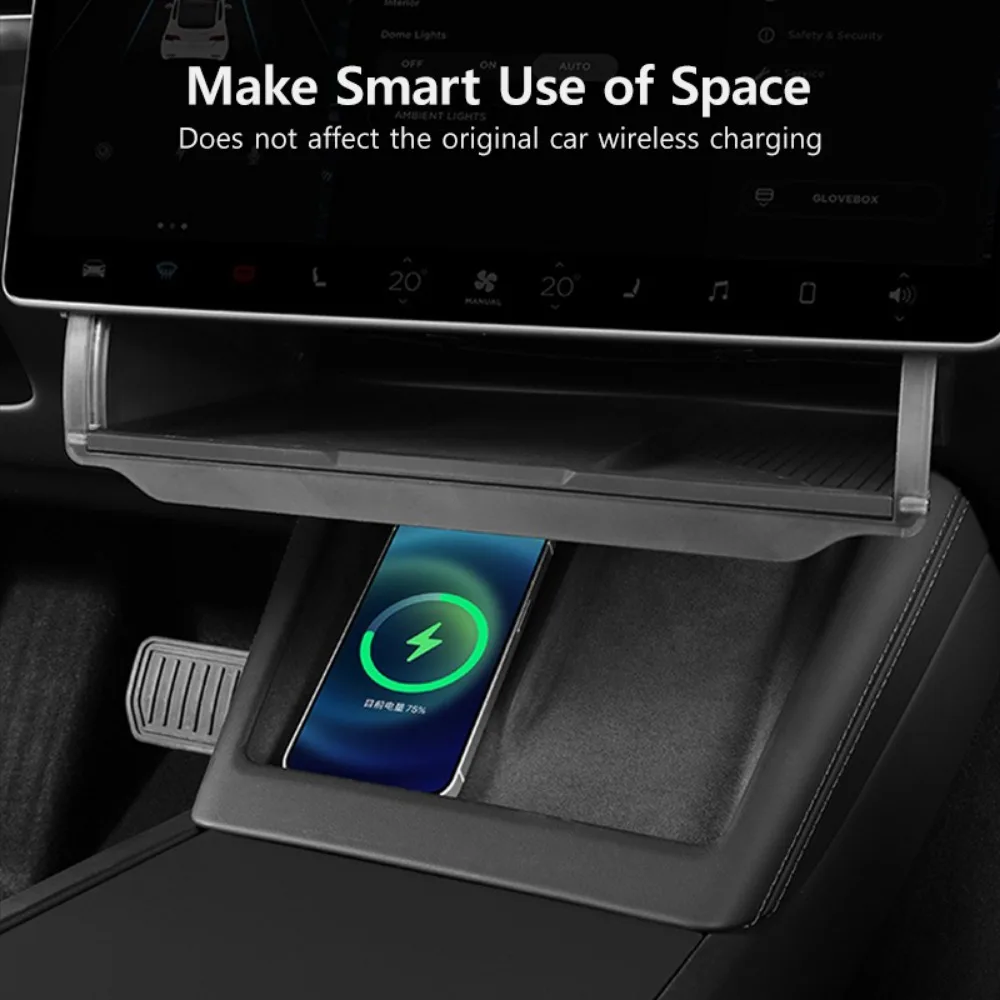 Ukrywane pudełko do przechowywania pod ekranem dla Tesla Model Y 3 2024 Highland Center Console Organizer Screen Box Tray z silikonową podkładką — zdjęcie 5