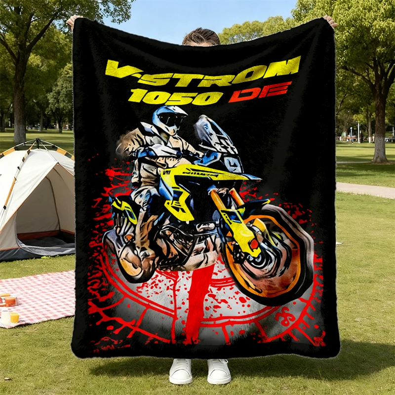 V-Strom 1050DE Flannel Blanket The Dual Explorer Motorcycle Flannel Throw Off Road ADV Rider Cozy Blanket For Fans Grave