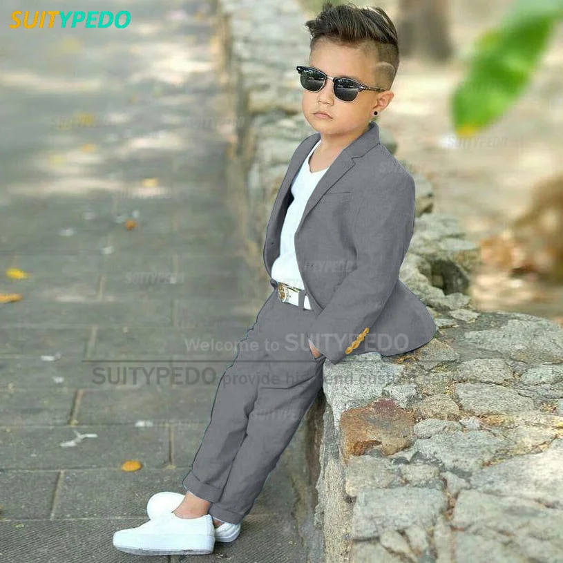 Khaki Fashion Boys Suit Sets Children Homecoming Blazer Pants Two Pieces Wedding Prom Flower Boy Gentlemen Clothing Outfits