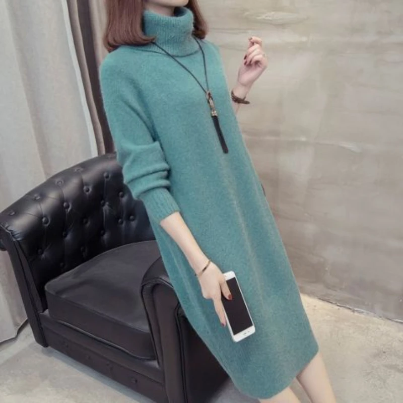 

Autumn and Winter 2023 Long Women's Sweater Cashmere High Neck Knitted Pullover Korean Fashion Soft Women's Top