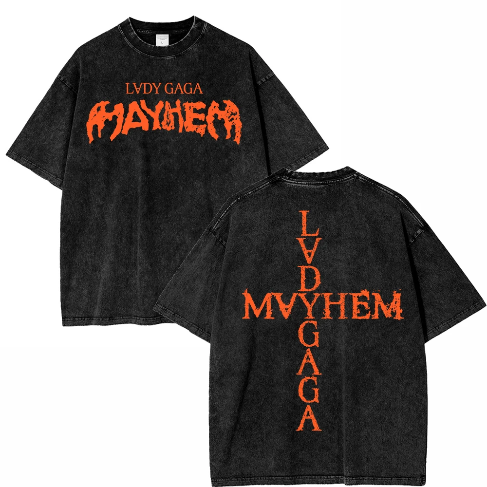 تي شيرت كلاسيكي مغسول من Lady Gaga The Mayhem Ball Tour 2025 تي شيرت أنيق للرجال/النساء جمالي عالي الجودة غسول حمض 100% قطن تي شيرت