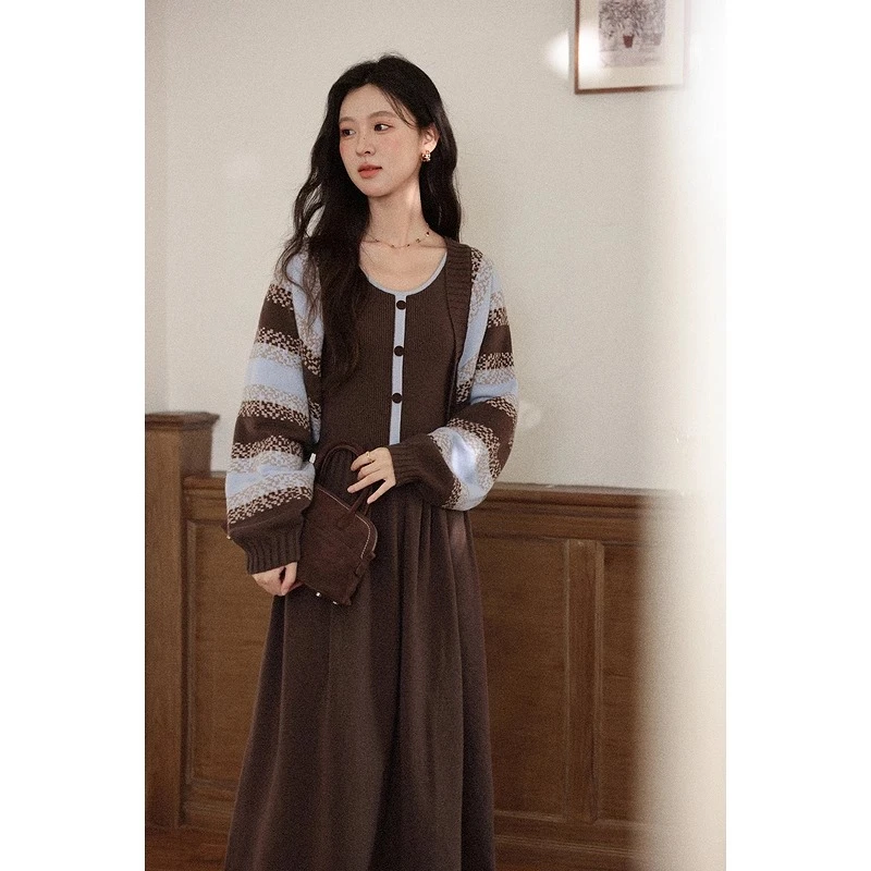 

ALXNAN Striped Sweaters Loose-fit Elastic Cuff Autumn Winter Woman's Knitted Cardigans Soft Fashionable Knitwear Female L58276