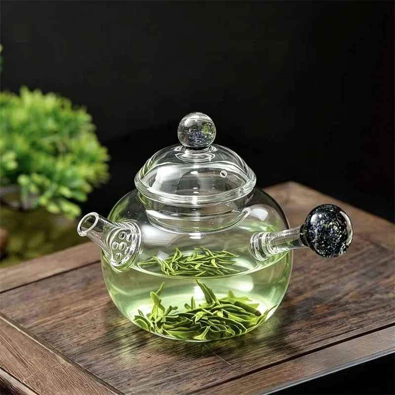 200ml Small Capacity Starry Glass Teapot with Side Handle, Heat Resistant Borosilicate Kung Fu Tea Pot for Loose Leaf Tea