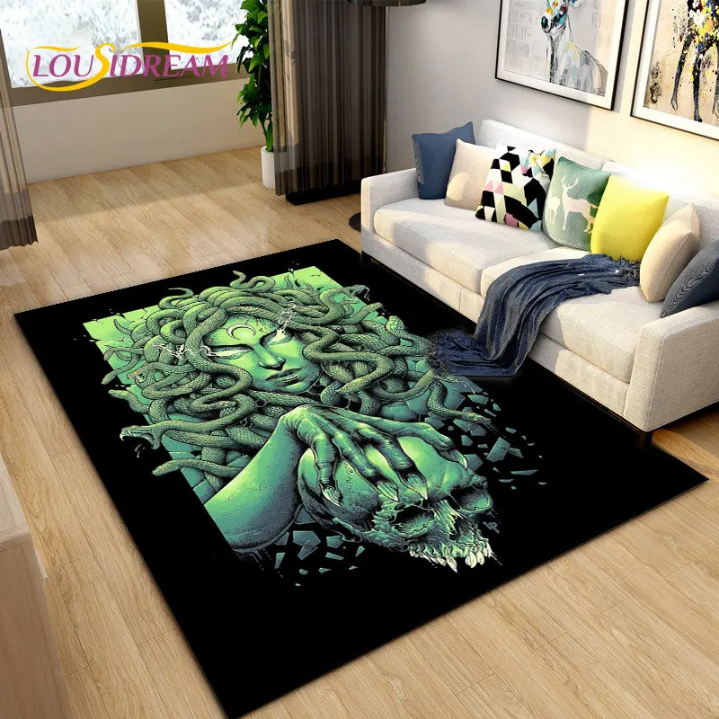 3D Medusa Snake Gorgon Area Rug Large,Carpet Rug for Living Room Bedroom Sofa Doormat Decoration,kids Play  Non-slip Floor Mat