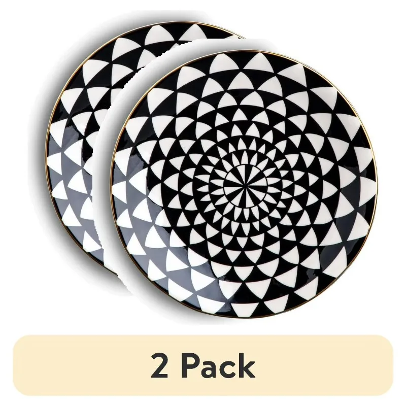 Medallion Ceramic Salad Plate Black and White