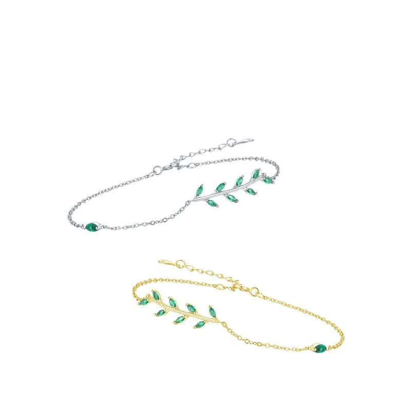 

Dawn's Jewel S925 Silver Green Leaves and Branches Bracelet Female Elegant Light Luxury Japanese Korean Handcrafted Jewelry