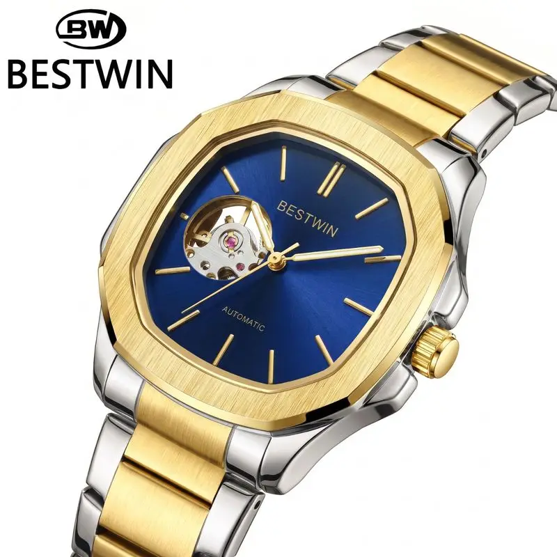 Men's Fully Automatic Mechanical Watch Classic Hollowed Out Gold Waterproof Male Wristwatch For Daily Wear Office Business