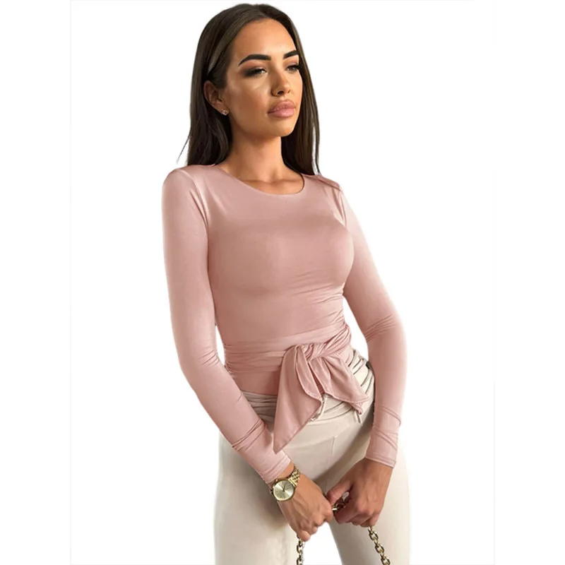 Amazon 2024 ฤดูหนาวใหม่ผู้หญิงสีทึบรอบคอCOMMUTERสไตล์อเนกประสงค์แน่นและSlimเสื้อแขนยาว