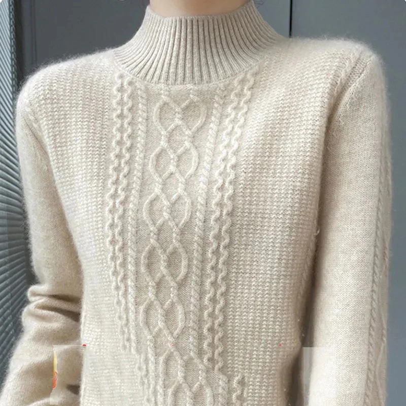 Autumn Winter Half Turtleneck Loose Solid Pullover Sweater Women\'s 2023 Thickened Cashmere Sweater female Knitted Bottoming Tops