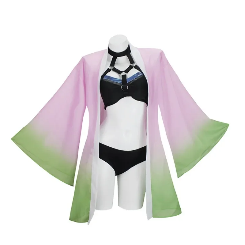Anime Demon Slayers Costume Cosplay Mitsuri Kanroji Bikini Protezione dalle scottature Costume da bagno da spiaggia Costumi da festa di Halloween per le donne