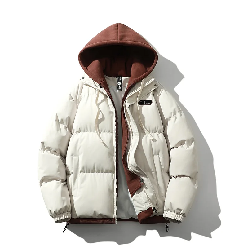 Mens Winter Jacket And Coats Hooded Thicken Windbreaker Coats Fake Two Piece Parkas Outwear