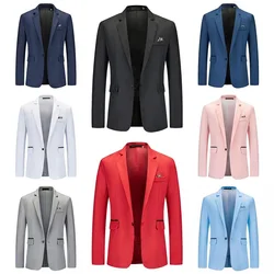 8 Colors Men's Suits European Size Solid Color Turn-down Collar Single Button Wedding Dress Slim Fit Casual Gentlemen Clothing