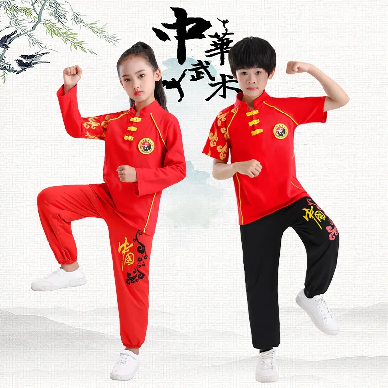 Kung Fu Uniform Martial Arts Taichi T-shirt for boy girl Children Short Sleeves Martial Arts Sets for Summer