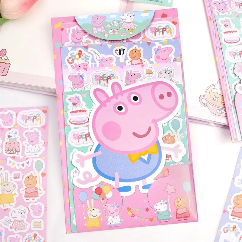 Cute Peppa Pig Girl Handbook Sticker Set Toy Cartoon Kids Decorative Sticker Kindergarten Reward PVC Toys Gift for Boys and Girl
