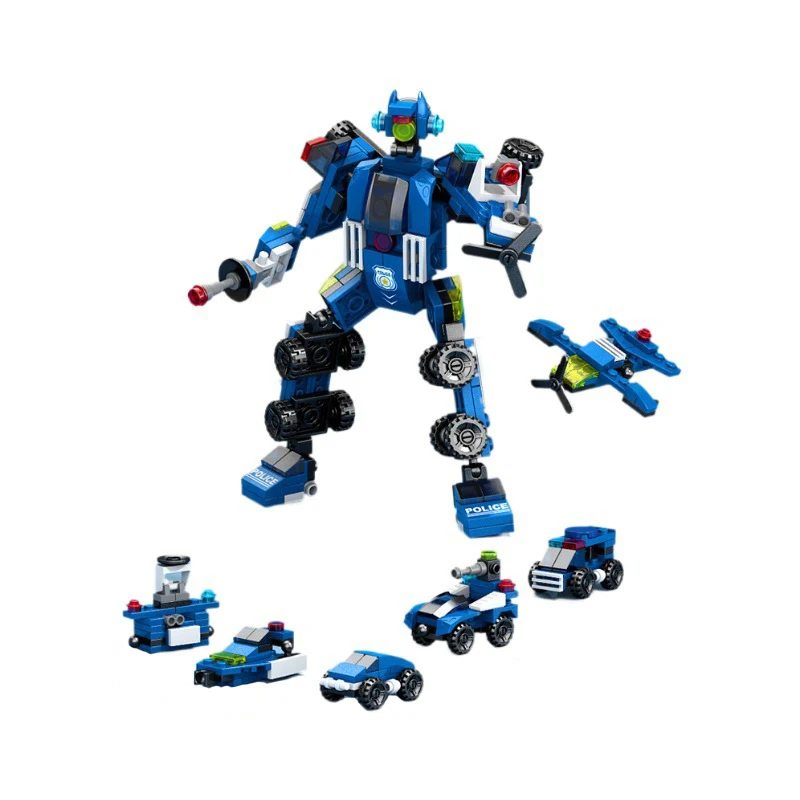 Ensemble de blocs de construction 6 en 1, ingénierie incendie, avion de Police spécial, modèle d'assemblage de baleine pour garçon, petites particules MOC, jouets techniques de bricolage