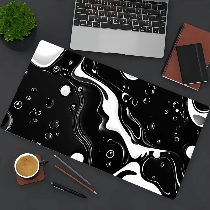 

Black and white abstract liquid shape pattern office laptop game mouse pad, high-quality desk pad, washable and anti-slip