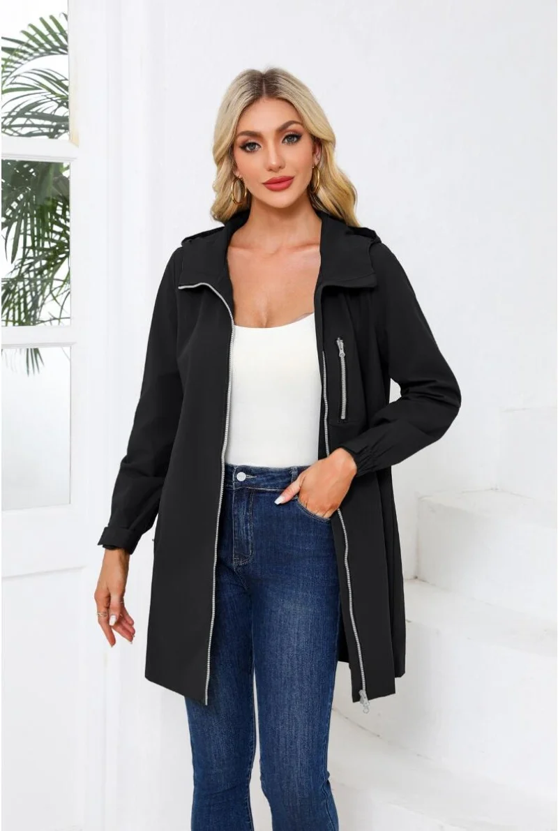 خريف جديد المرأة مقنعين سترة طويلة، معاطف الموضة غير رسمية، الحجم الأوروبي S-3XL خندق المرأة الوردي الأسود الأزرق الجيش الأخضر