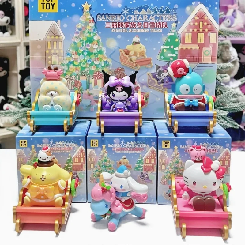 

Original Blind Box Sanrio Winter Sledge Series Mystery Box Cute Hello Kitty Doll Desktop Ornaments Toys Christmas Surprise Gifts