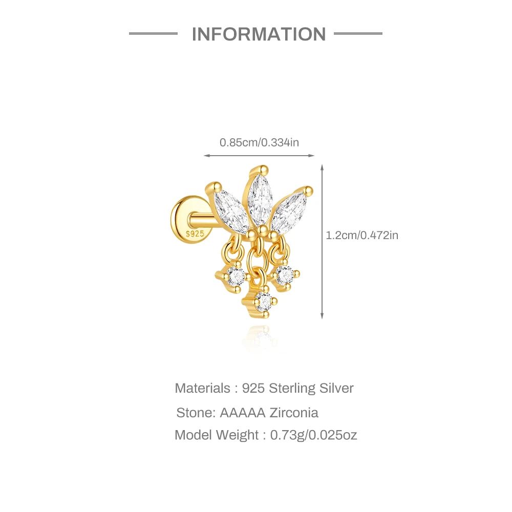 CANNER 1PC Horse Eye Geometric Zircon Flat Head Threaded Puncture 925 Sterling Silver Stud Earring For Women Ins Flower Earring
