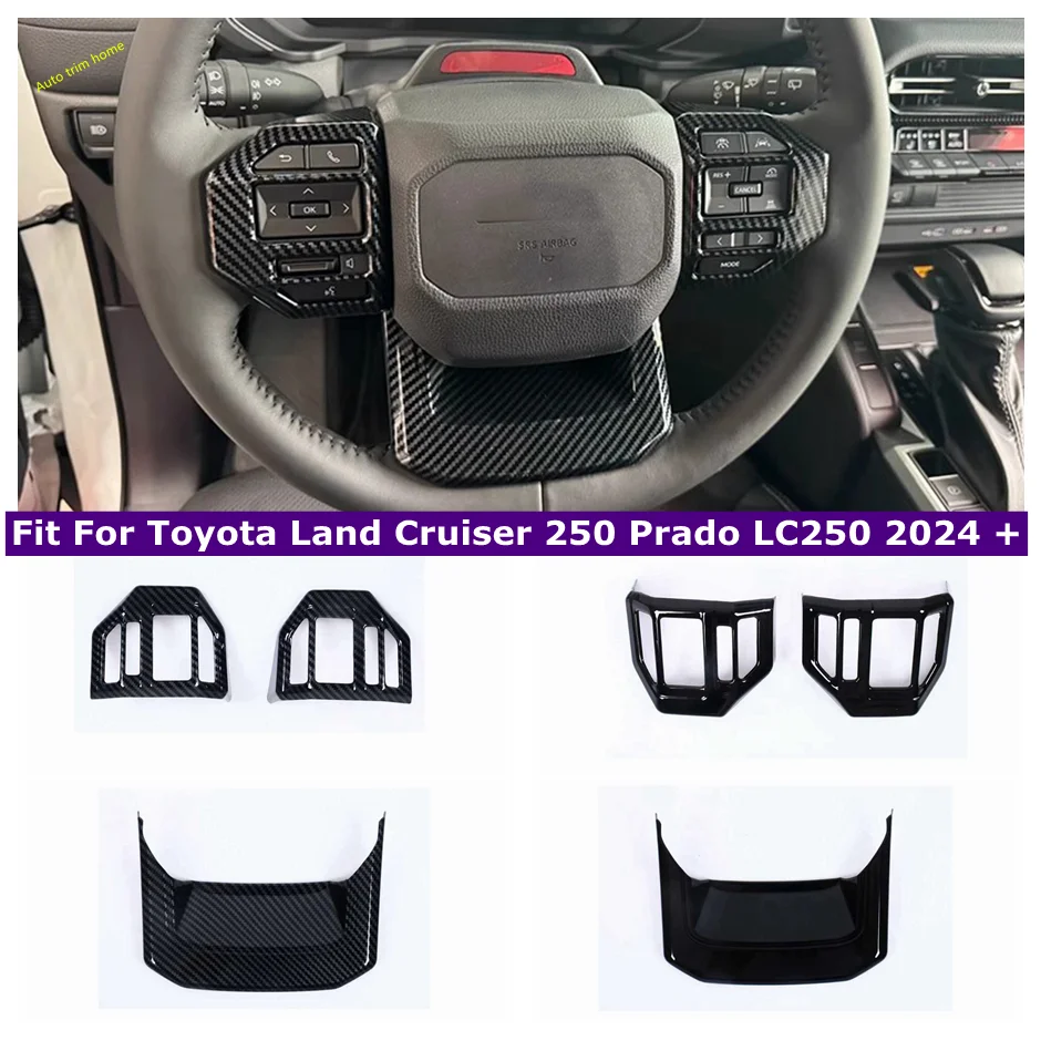 

Black / Carbon Fiber Look Car Steering Wheel Decor Cover Trim For Toyota Land Cruiser 250 Prado LC250 2024 2025 Car Accessories