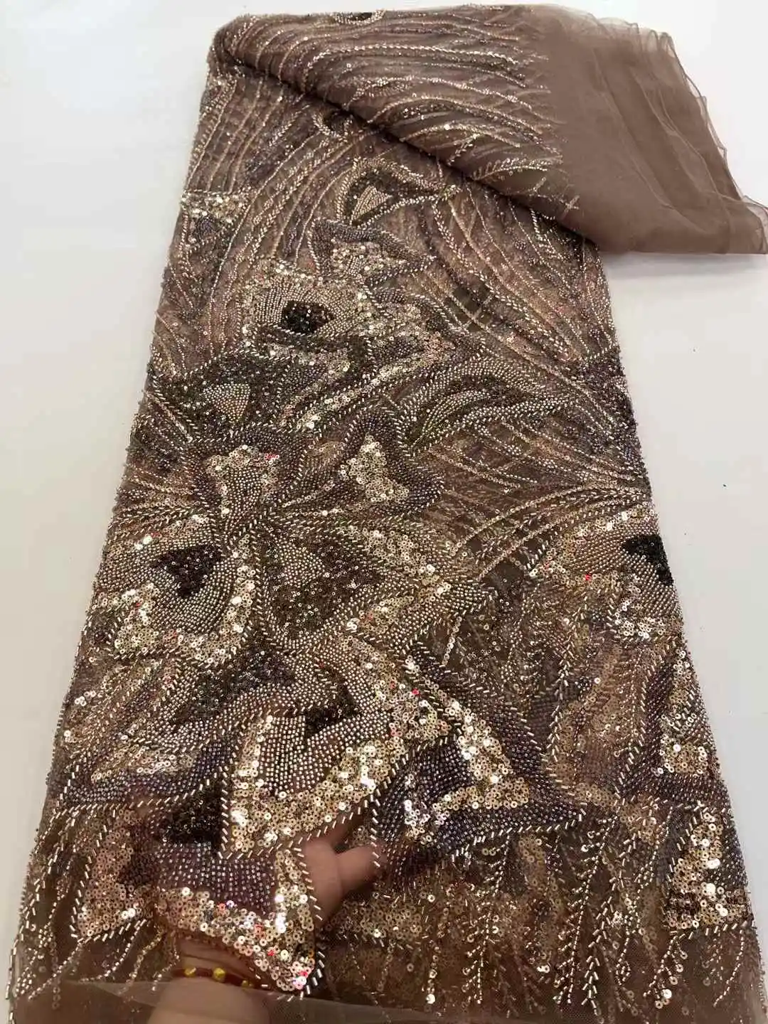 

Luxury African Sequins Beaded Lace Fabric 2025 High Quality Groom Nigerian Wedding Bridal Embroidery French Tulle Sewing