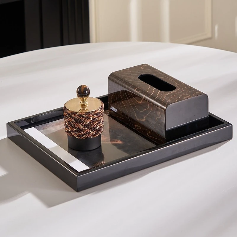 Modern Showroom Negotiation Table Decor Tray Set, Tissue Box & Storage Box Ornaments for Sales Office Coffee Table