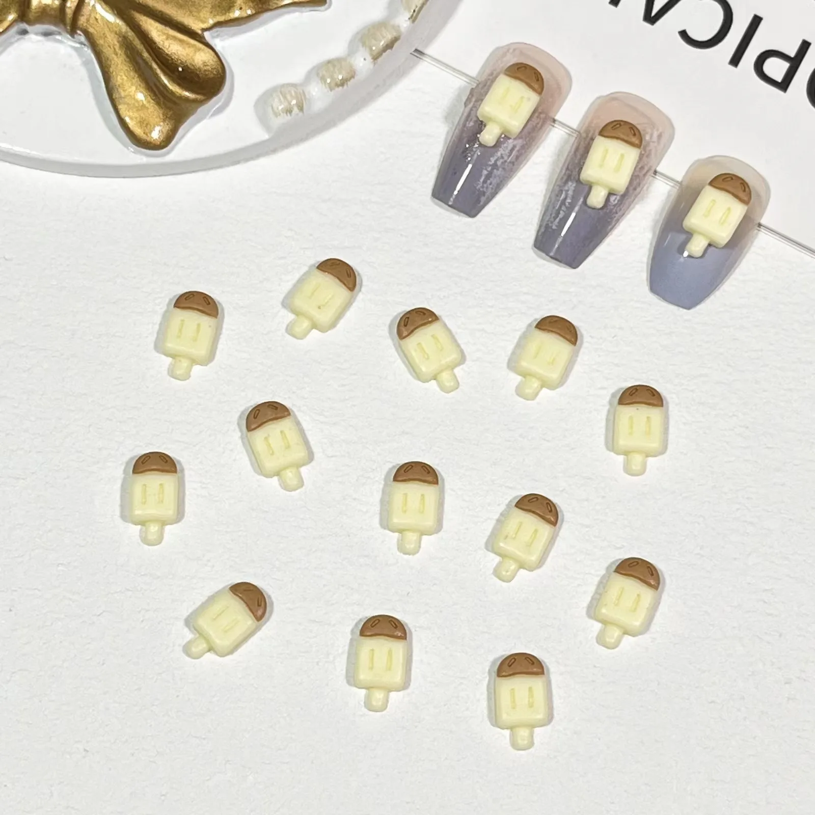 20pcs miniso beige ice cream cartoon nail charms for diy nail making kawaii cute resin nail art decoreation