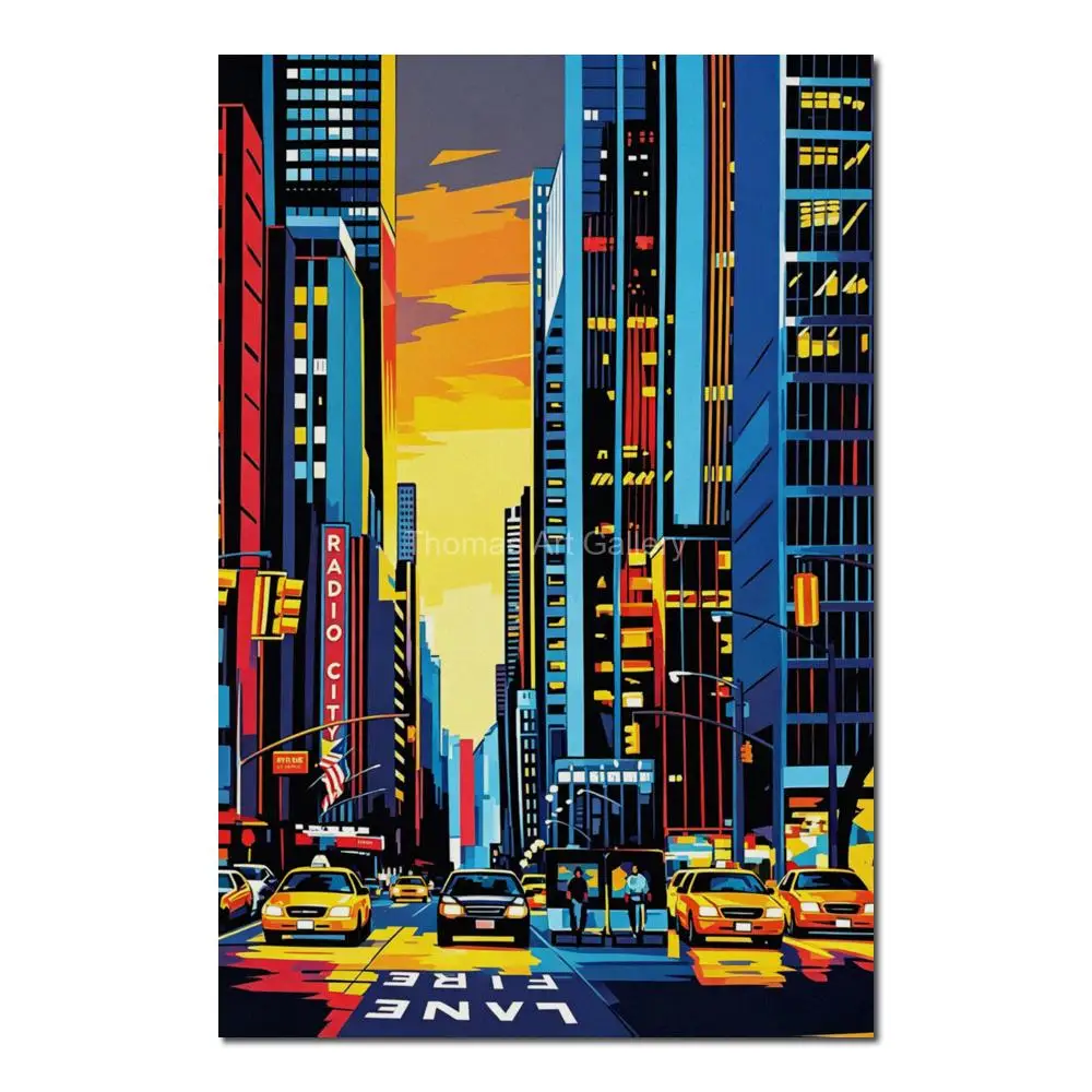 Large Contemporary New York Times Square Canvas Print Bold Colorful Manhattan Skyline Wall Art for Studio Apartment Decor