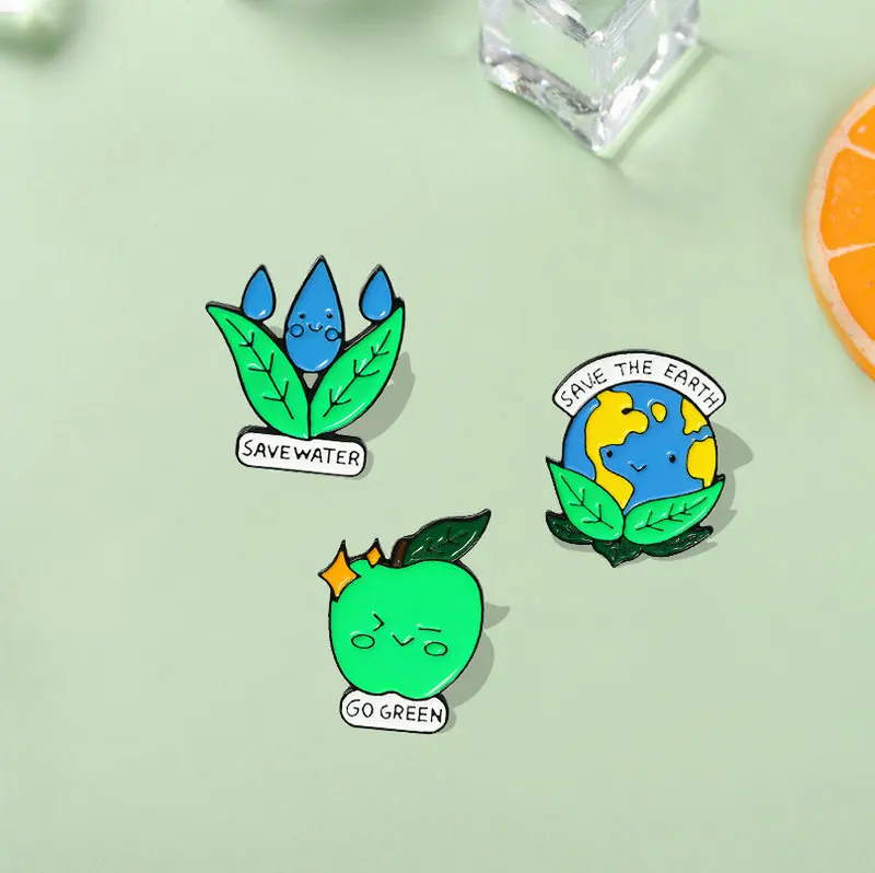 

Enamel Pins Protect Environment Brooches Bag Clothes Lapel Pin Go Green Badge Jewelry Gift for Kids Friends Save the Earth