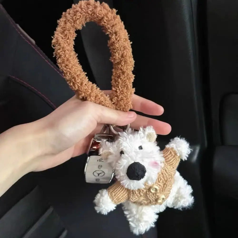 Colgante de peluche de West Highland para coche, llavero de muñeco de cachorro de peluche antipérdida, Animal de dibujos animados lindo, decoración colgante