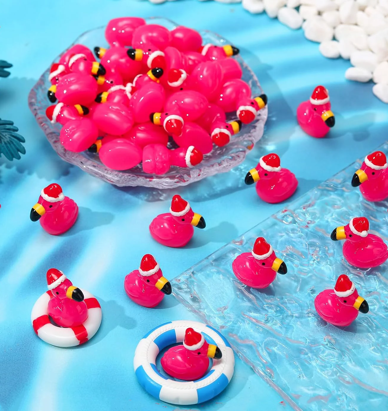 10/20 قطعة تمثال فلامنغو الوردي الساخن مع قبعة سانتا DIY بها بنفسك الجنية حديقة عيد الميلاد جودي حقيبة الحشو هدايا الحفلات #4