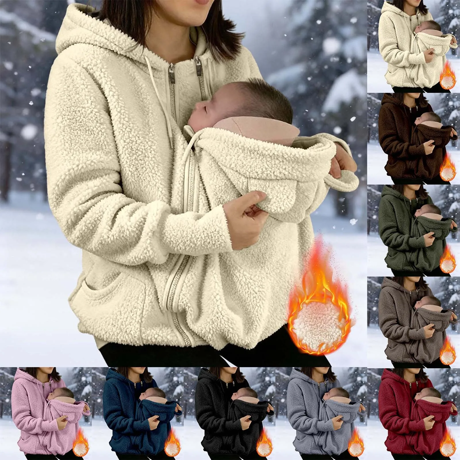 2-In-1 Maternity Clothes Autumn Winter Plush Hoodies Kangaroo Design Big Pockets Jackets For Pregnant Women Warm Baby Wearing