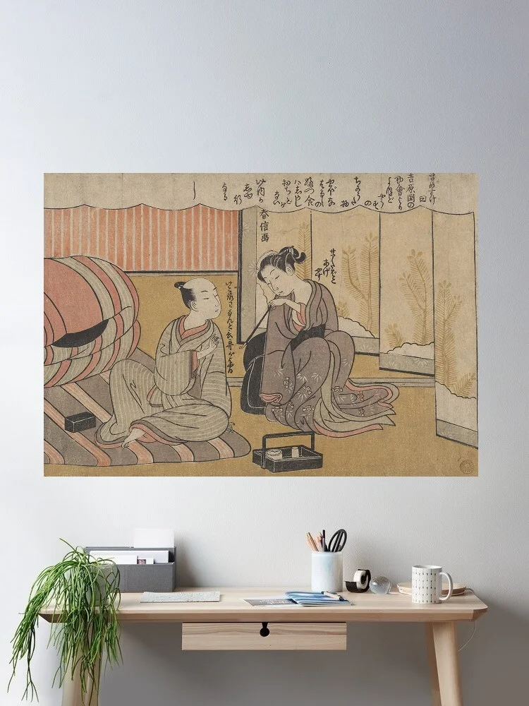 The Art of Conversation Suzuki Harunobu Japanese , Print Art Canvas Poster, For Living Room Decor Home Wall Picture