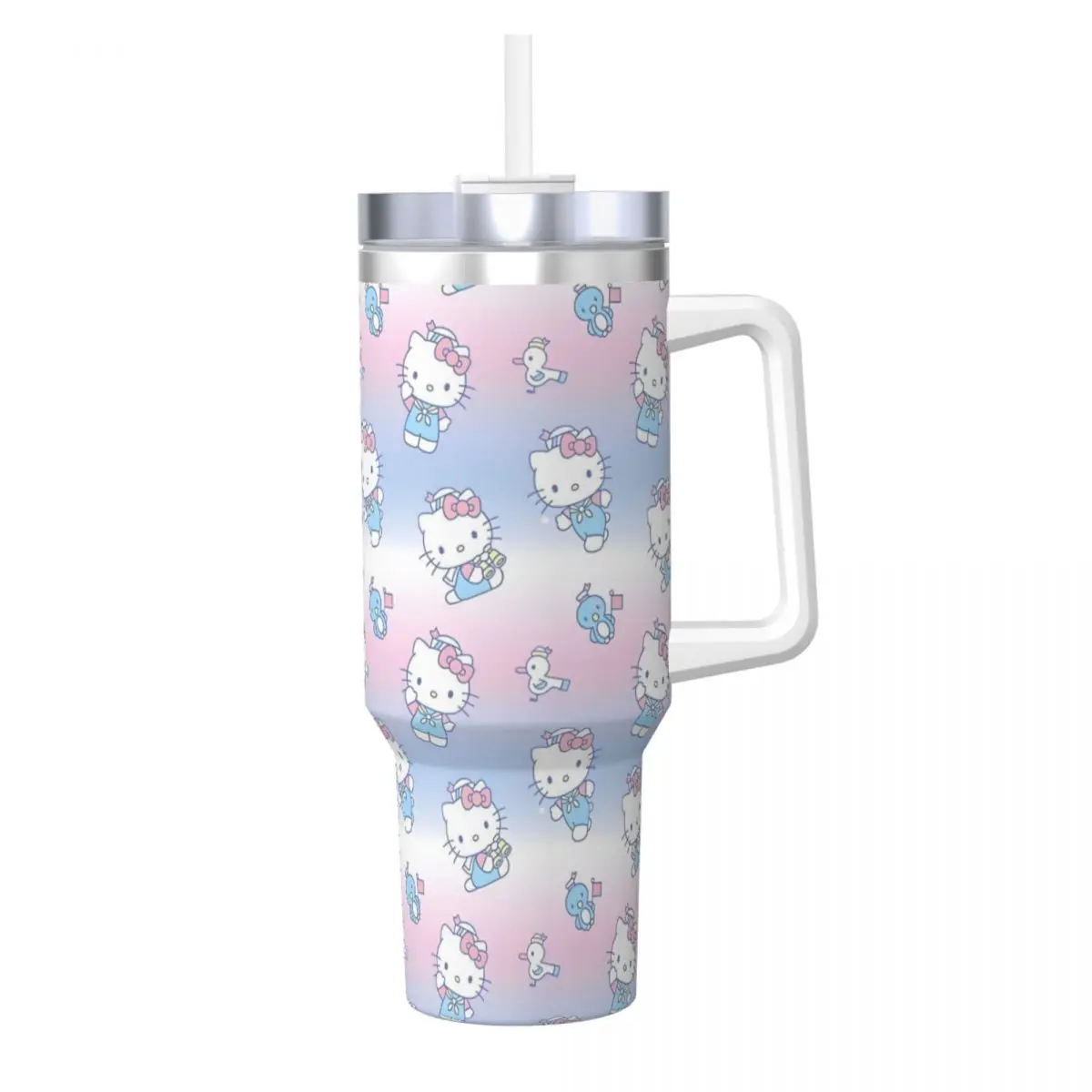 Stainless Steel Tumbler Hello Kitty Mugs Cup With Straws Travel Cold Drink Water Bottle Portable 40oz Thermal Cups