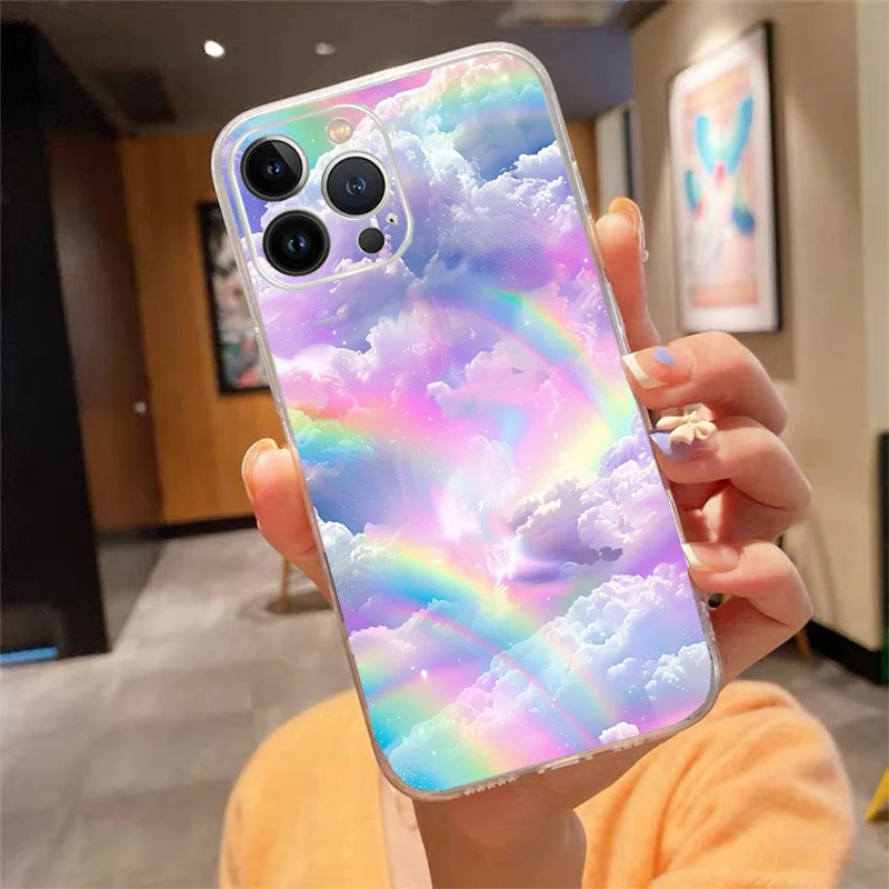

Phone Case Carcasa Funda For iPhone 17 Pro Max Air 16 15 14 13 Pro Max 15 16 Pro 15Plus Rainbow clouds Case