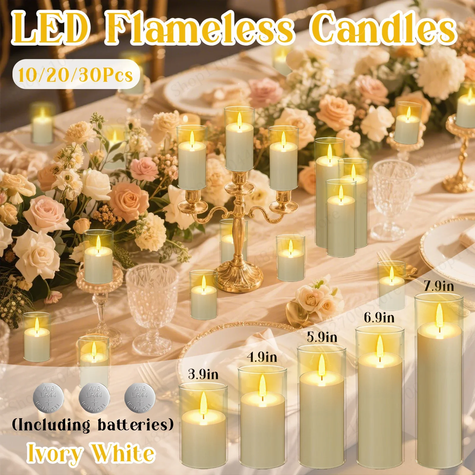 10-30Pcs LED Flameless Candles Wedding Acrylic Cup Candles Flickering Pillar Candles Wedding Concert Decor with Battery Powered