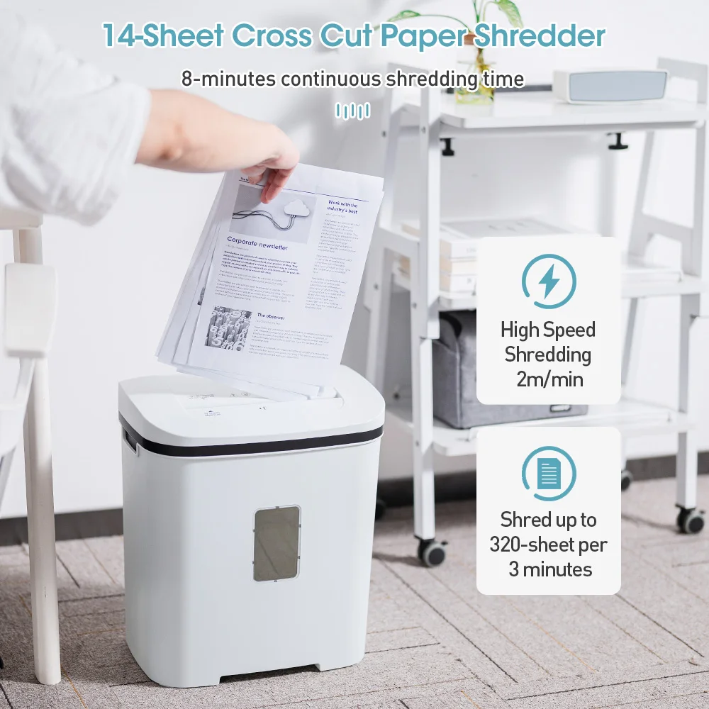 P4 White Compact Paper Shredder 12 Sheets Cross Cut 4x40mm 20L Suitable for Home and Small Business Office Shredding Waste Paper