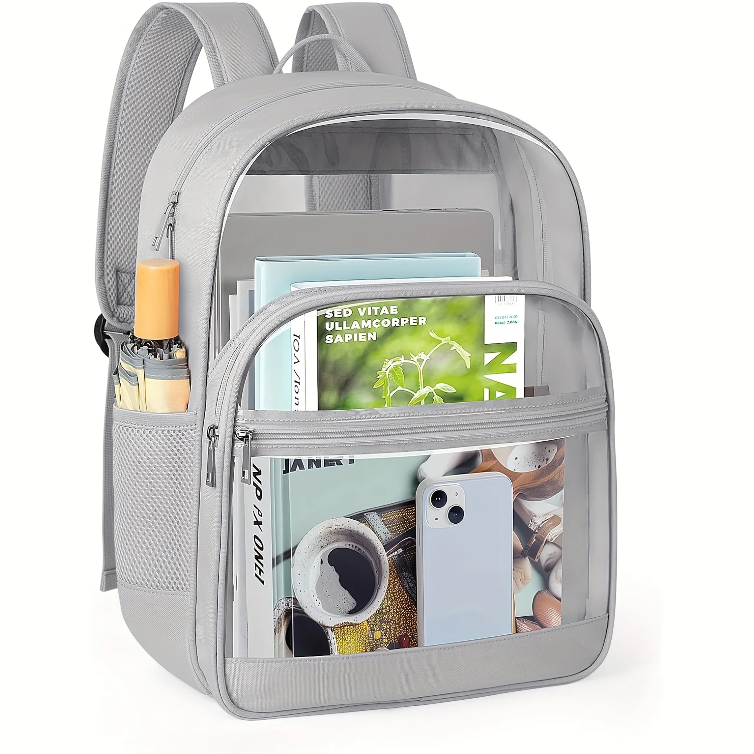 Zaino trasparente resistente per la scuola: spallacci leggeri e regolabili, chiusura con cerniera, stampa bagagli in cartone animato, per