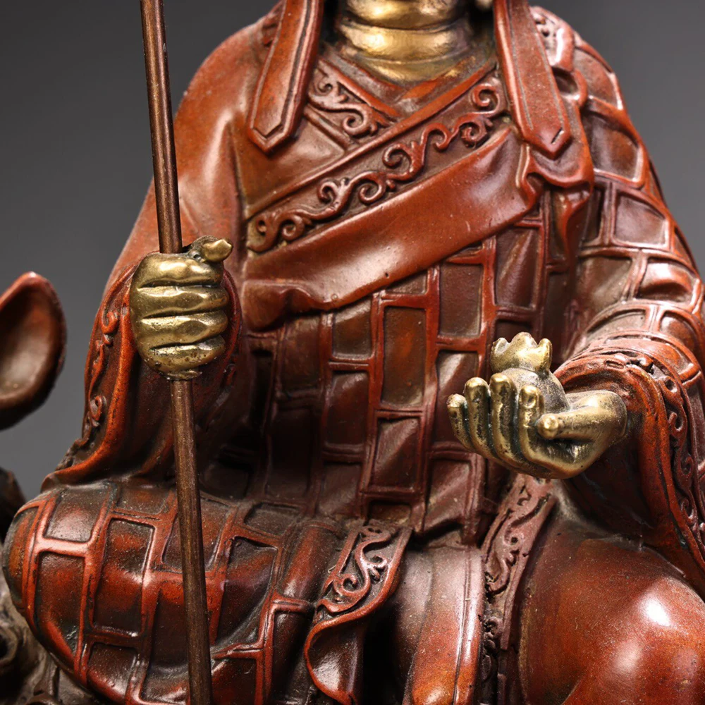 Antique Old Bronze Gold Silver Gilded Ksitigarbha Bodhisattva Statue with Diting Serene Face Heavy Patina Fine Craft Home Decor