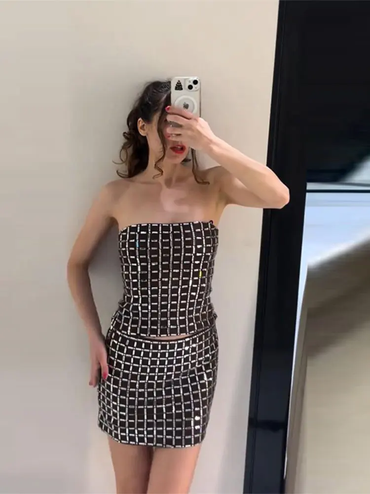 Luxe elegante feestjurken voor dames, zilver raster, mouwloze mini-jurk met pailletten, slim fit, sprankelende dameskleding, dameskleding